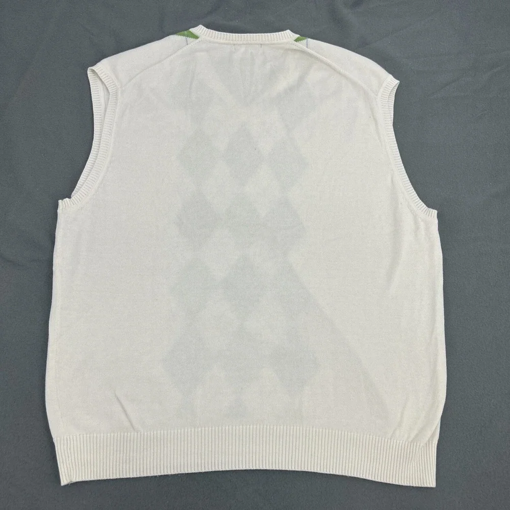 Jos A. Bank Leadbetter Golf‎ Sweater Vest Men XL White Argyle V-Neck Pullover